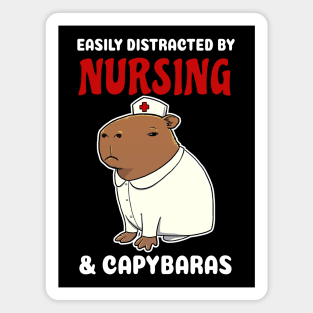 Easily Distracted by Nursing and Capybaras Cartoon Magnet